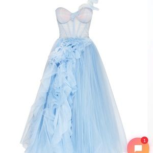 Milla Nova One-Shoulder Tulle Midi Dress in color MISTY ROSE